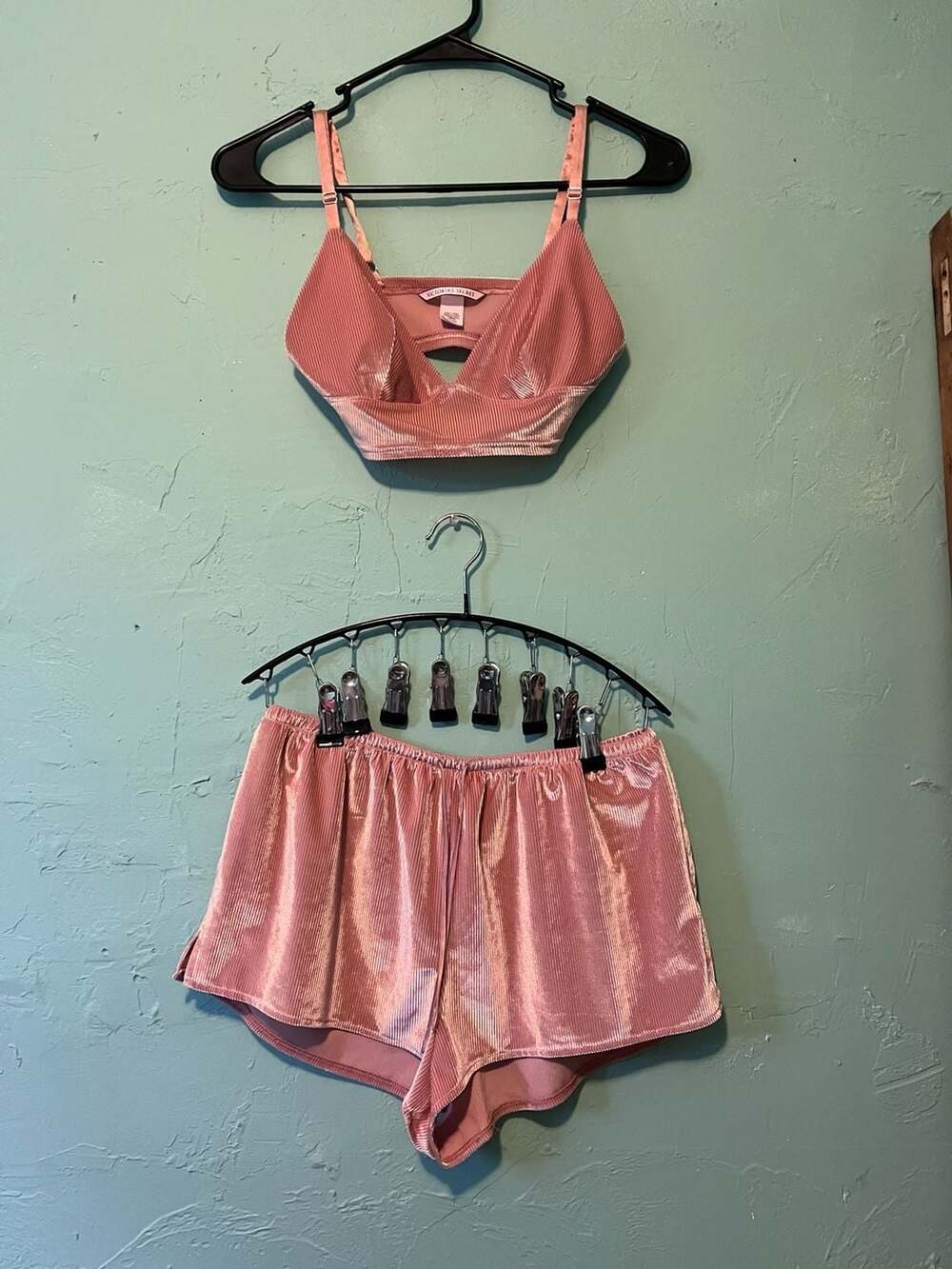 Victoria's Secret Velvet Ribbed Bralette and Short Set Size S Pink